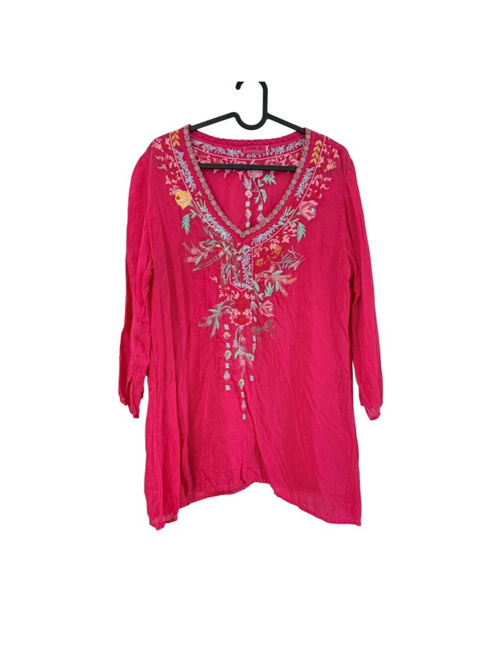 Johnny Was Magenta Pink Cupra Floral Embroidered Tunic Blouse Womens Medium